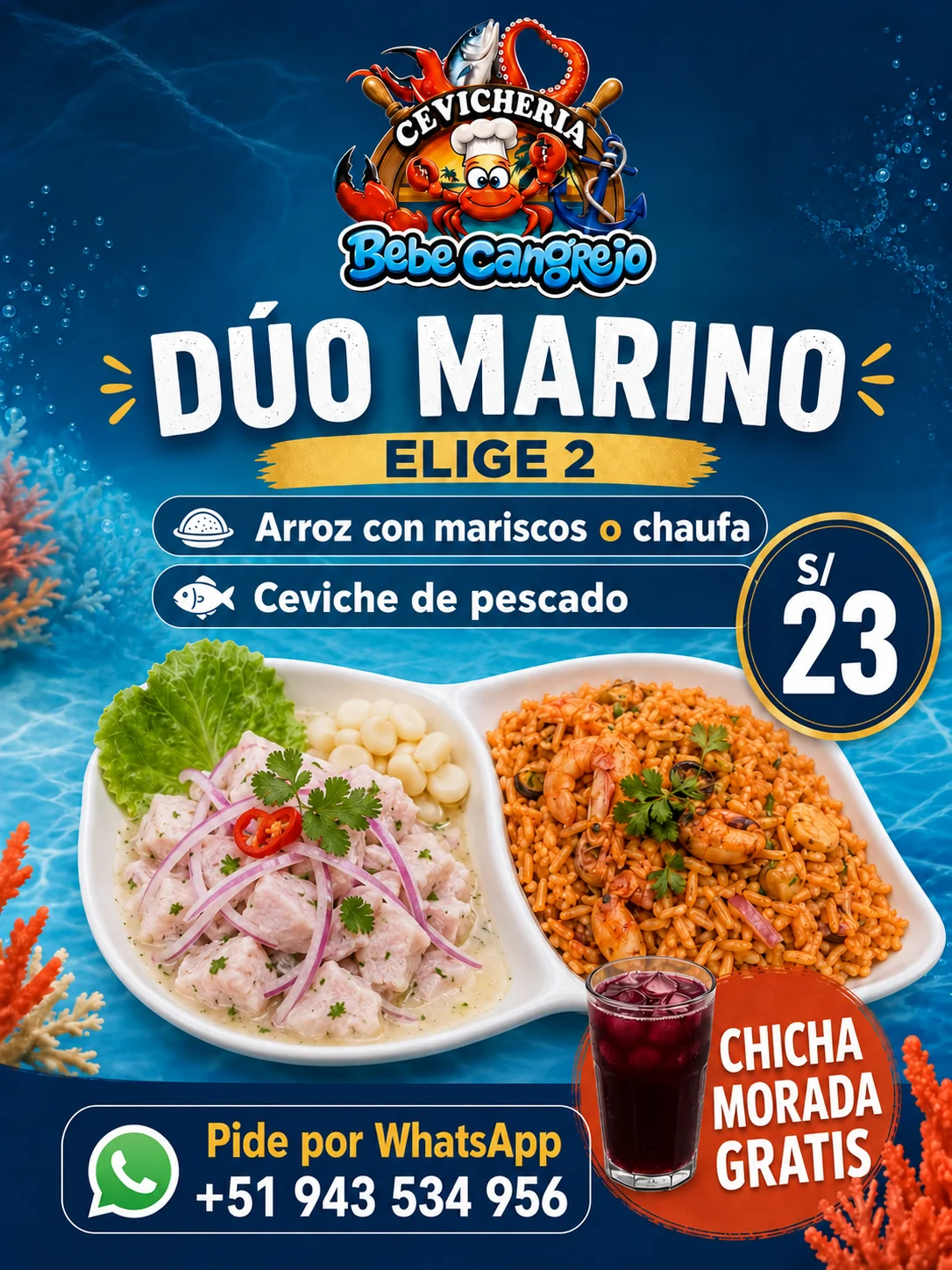 Dúo Marino con ceviche de pescado a S/23
