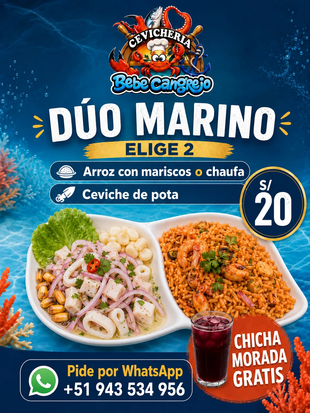 Dúo Marino con ceviche de pota a S/20